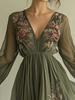 Women's Digital Printed Long Sleeve V-Neck Maxi Dress