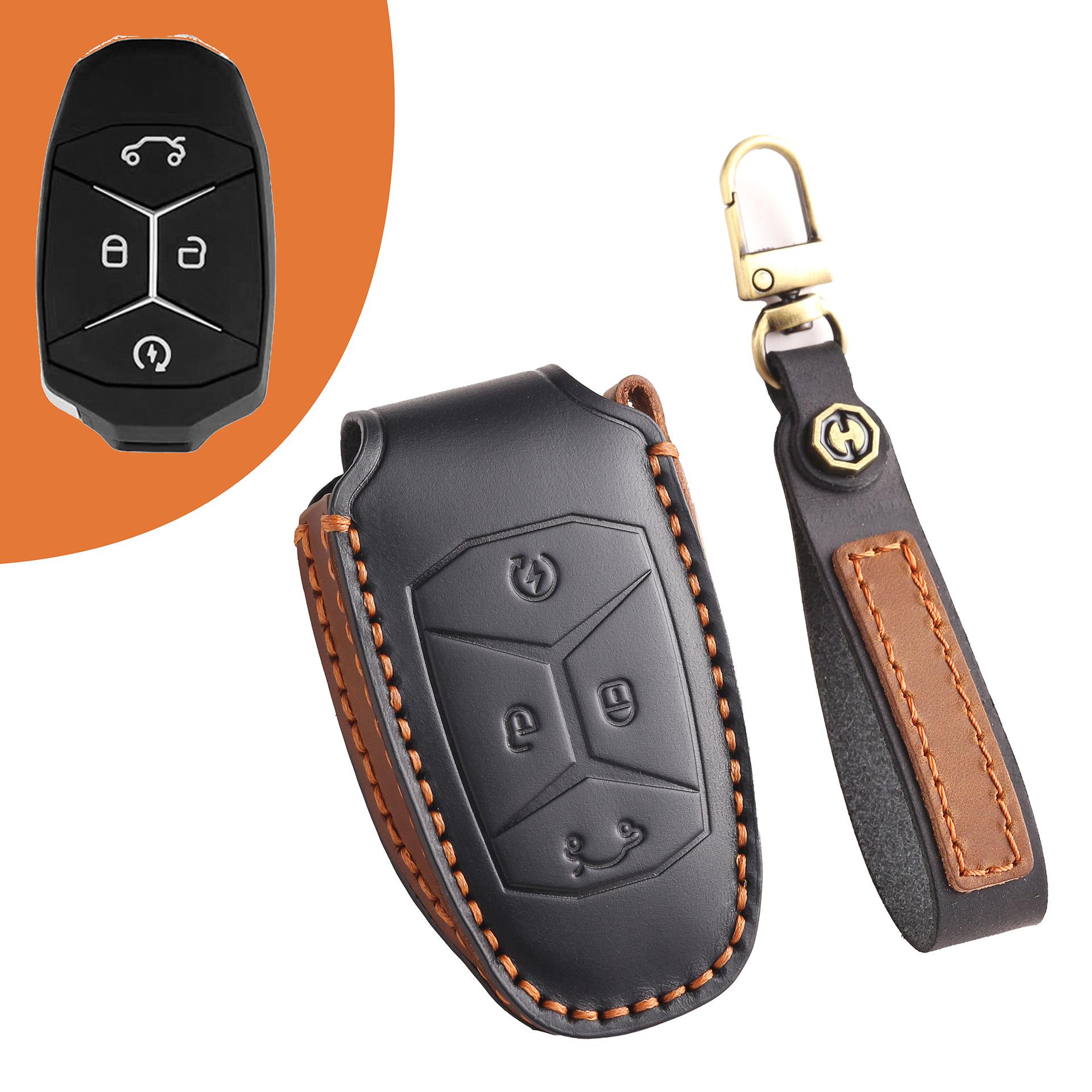 

The key cover is suitable for 2022 Lynk & Co 03 leather car key bag, high-end ring case. чёрный