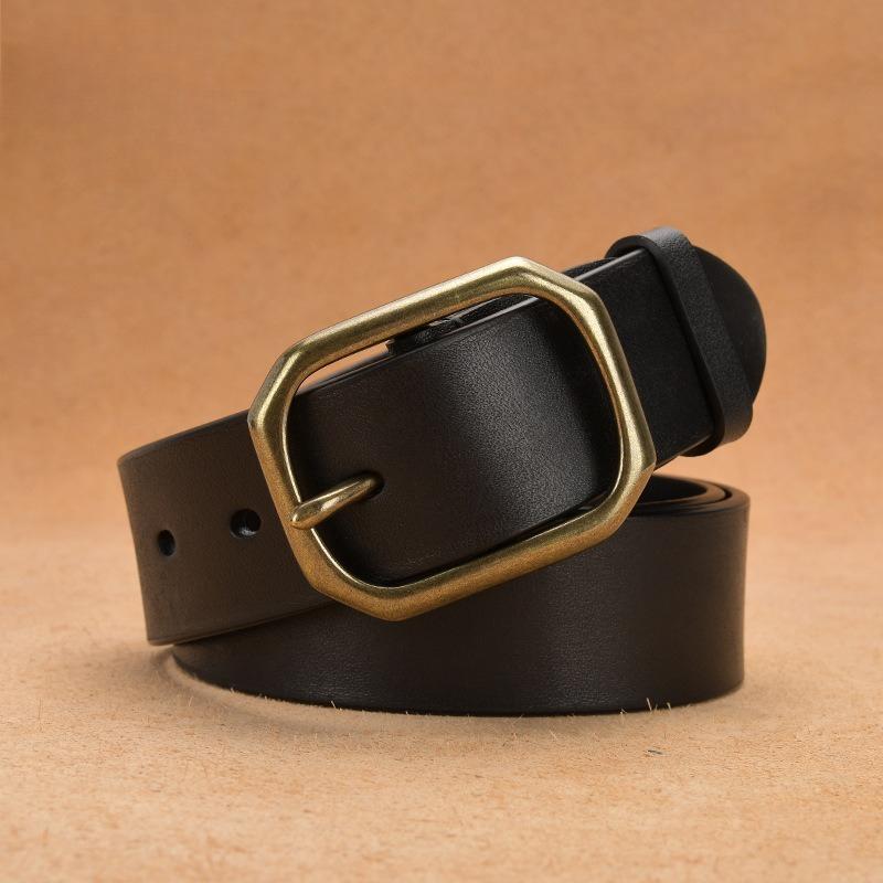 New Men s Belt Genuine Leather Sandwich-free Head Layer Cowhide Casual Pin Buckle Retro Cowhide Belt Korean Style Jeans 125cm (including button head)