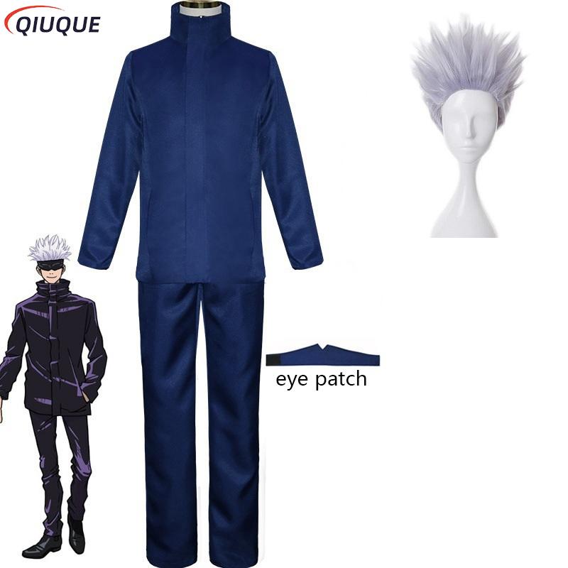 110-3XL Black / Blue Gojo Satoru Cosplay Costume Eye Patch Wigs Glasses Anime Halloween Party Unisex Uniforms