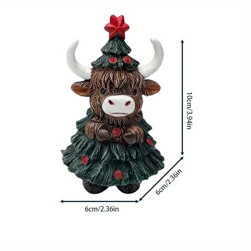 Festive Highland Cow Statue - Adorable resin decor with red berries & pine cones. Perfect holiday desk accent for Christmas! 