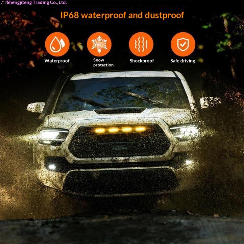 4Pcs High Brightness Car Grille LED Lights Yellow Daytime Running Warning Lamps for Off-Road Truck Safety Driving