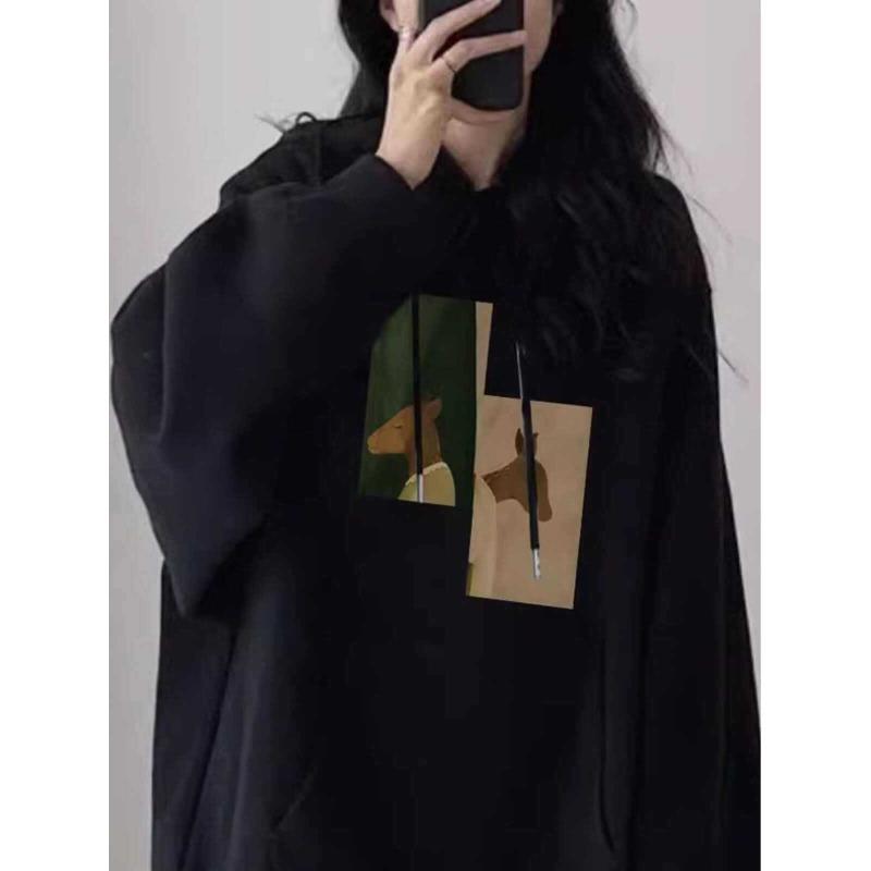 Autumn Winter Black Hipster Loose Casual Hoodies Women Long Sleeve Printing Harajuku Y2K Pullover Hooded Top