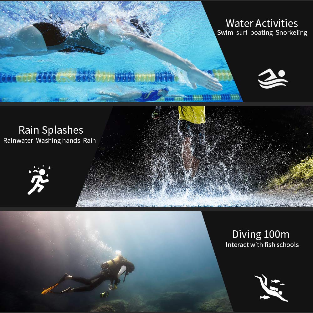 TEKMAGIC Swimming and Diving Watch, 10 ATM Water Resistant, 100 Meter Diving Watch with Stopwatch and Alarm Clock, Dual Time Zone Display, 1224 Hour