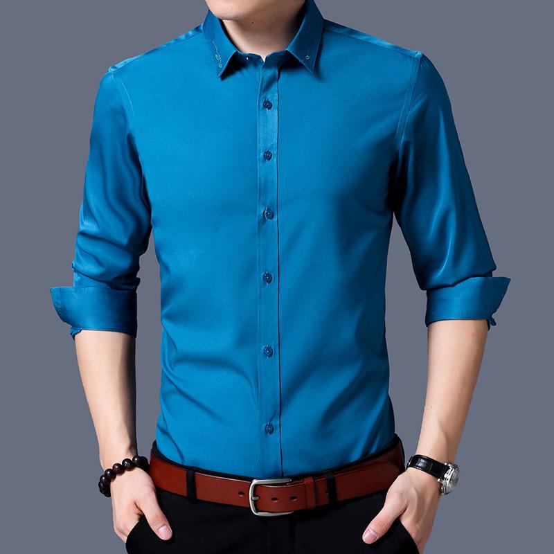 Весенний новый стиль Молодежь и средний возраст однотонные рубашки с длинными рукавами — фото 3