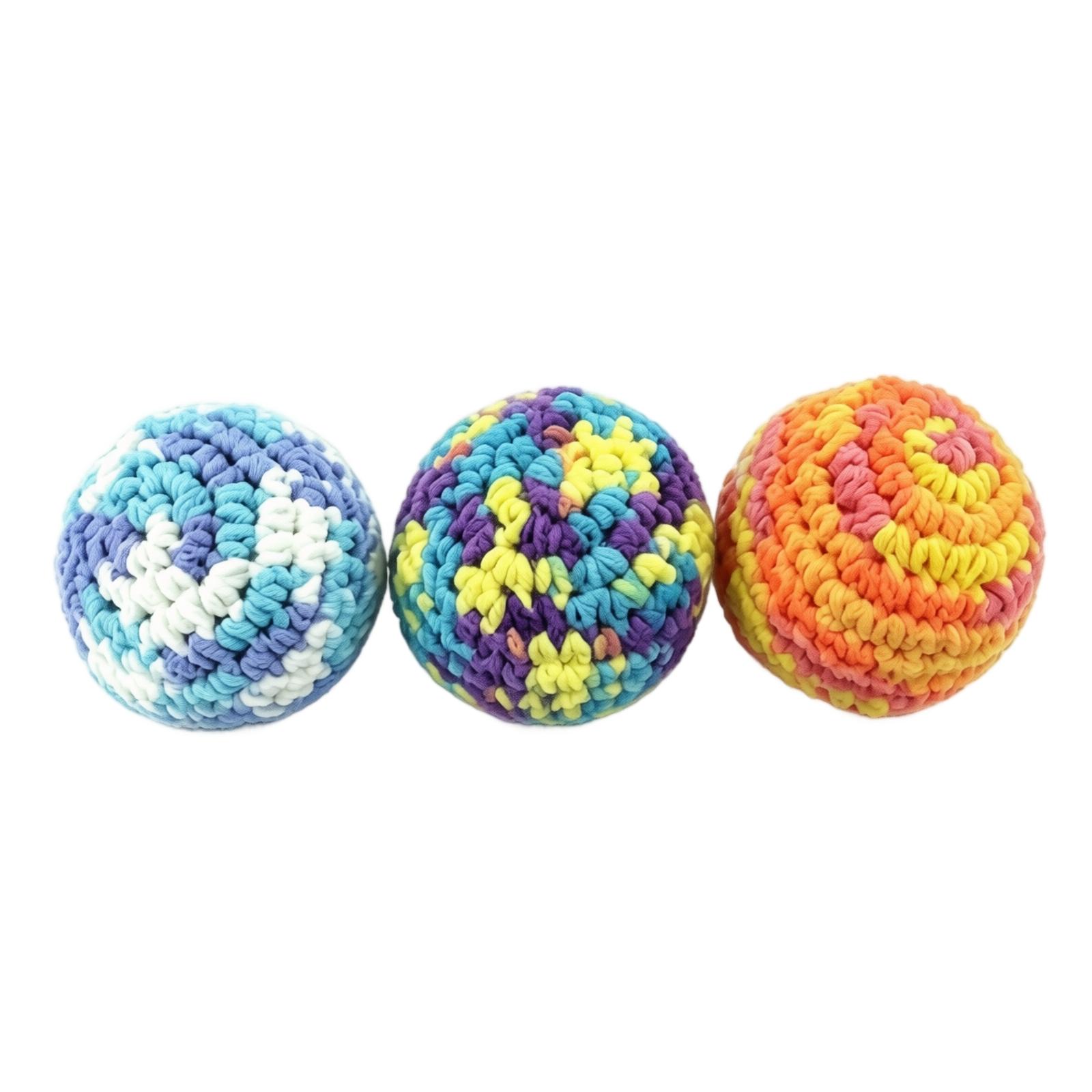 Набор из 3-х хлопковых пуфиков ручной вязки для детей, мягкие мячи для игры в броски, прочный дизайн с элементами вязания крючком для игры в помещении и на улице