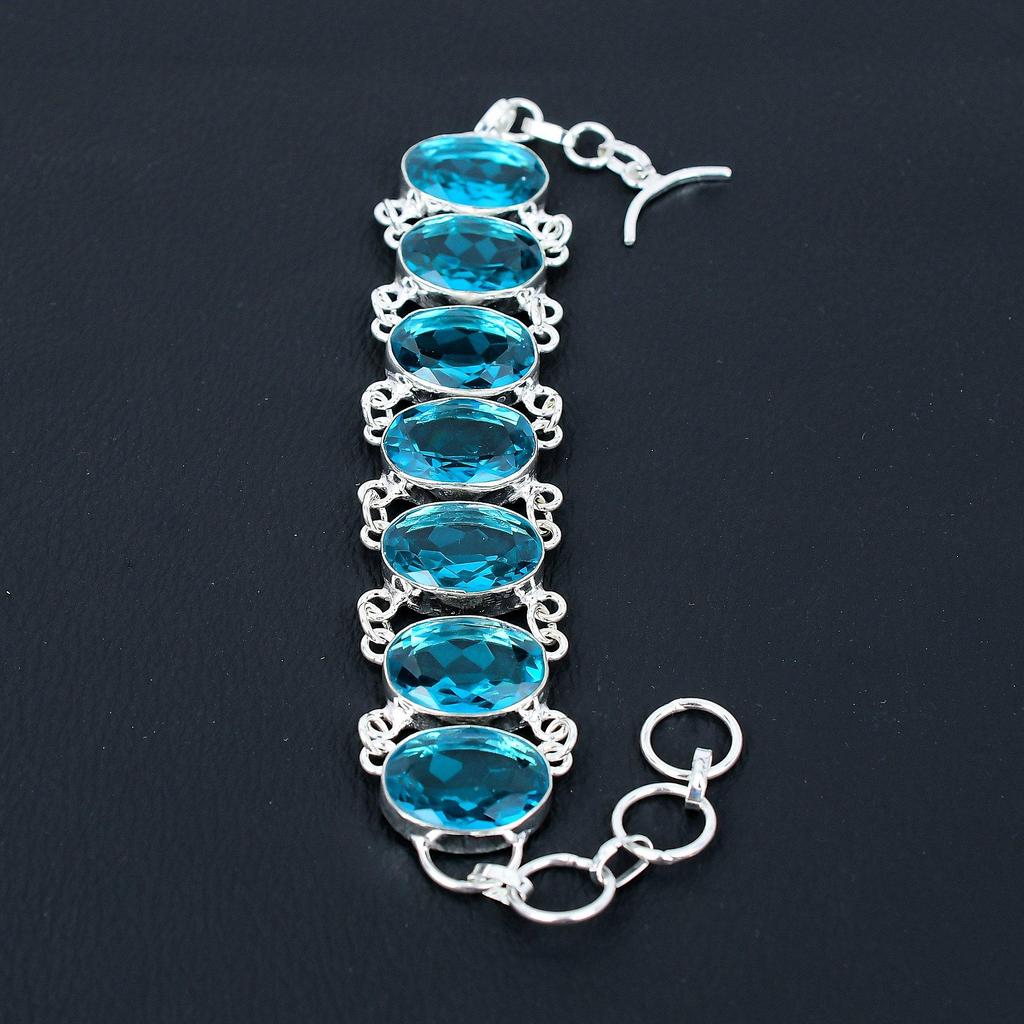 Aquamarine Gemstone Bracelet, 925 Sterling Silver Jewelry Bracelet, Aquamarine Gemstone Jewelry Bracelet For Women Bracelet Gifts For Her