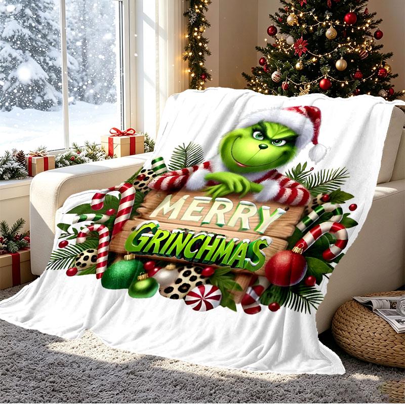 The Grinch Pattern Blanket for Home Decoration, Bed, Sofa, Car Travel, Camping, Suitable for All Seasons, Birthday Christmas Gift