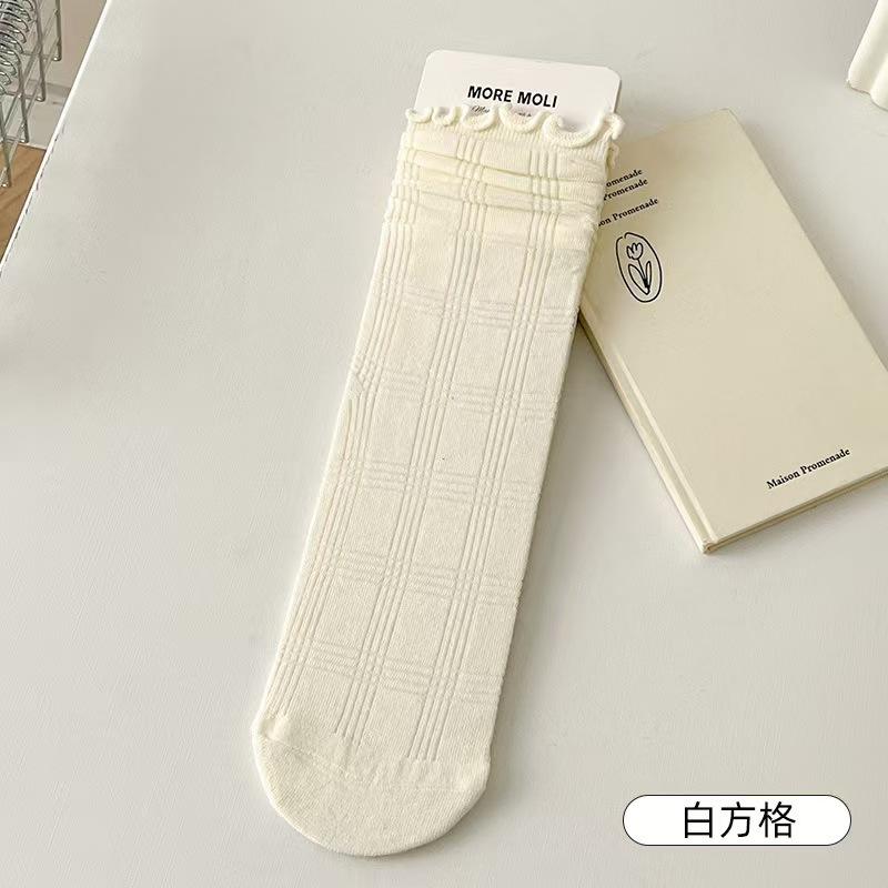 Jk Stacking Socks Solid Color Simple Ins Tide Sweat Absorbing Medium Tube Socks Breathable Sweet Japanese Lace Socks
