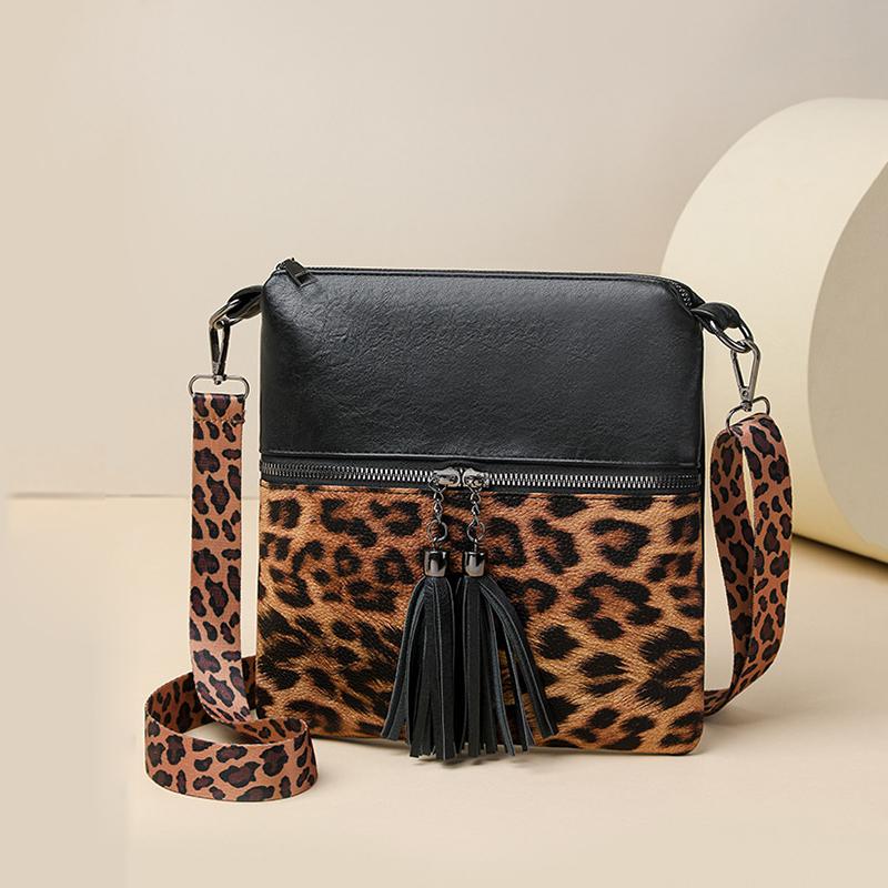 

Yogodlns Vintage Leopard Pattern Crossbody Bags For Women Small Square Shoulder Bag Ladies Tassel Designer Phone Pocket 24x3x25cm чёрный