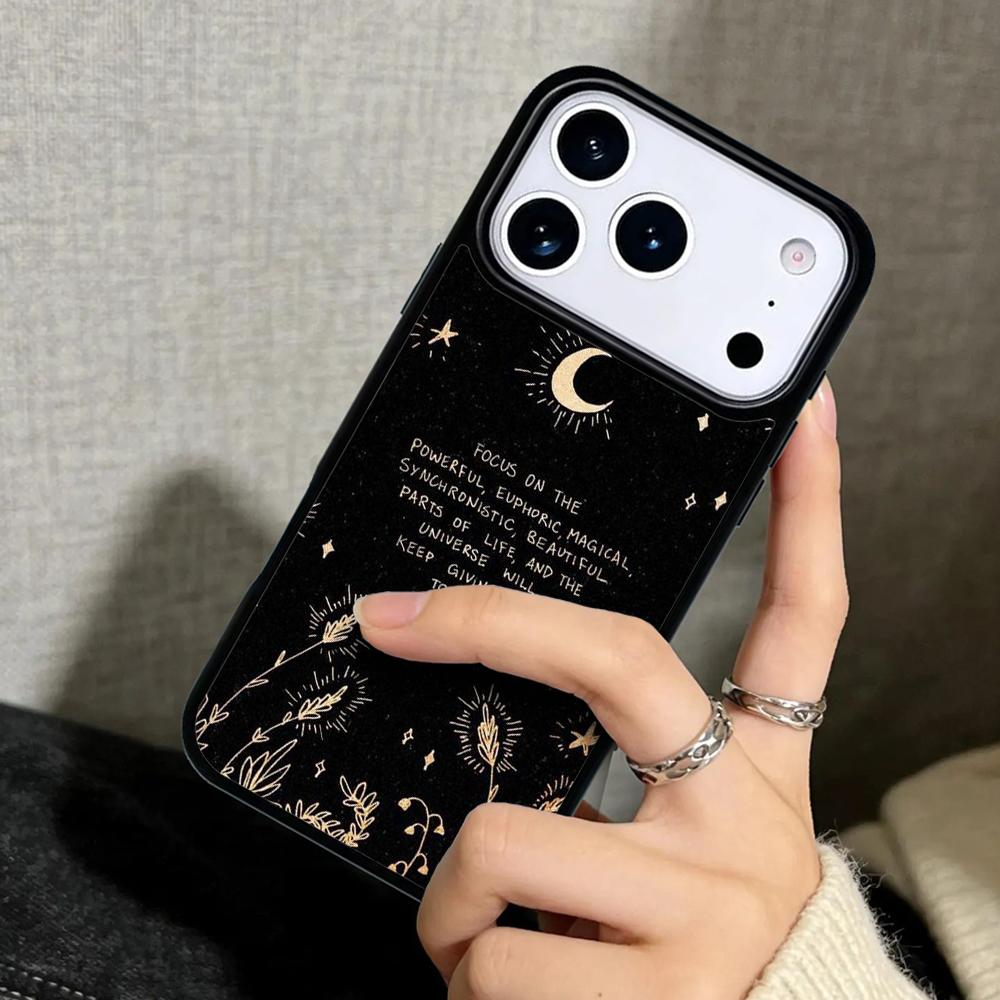 Capa Case for iPhone 17 Air 16 Pro Max 15 Plus 11 13 Mini 14 12 Back Phone Cover Occult Witchcraft Moon Gothic Witch Print