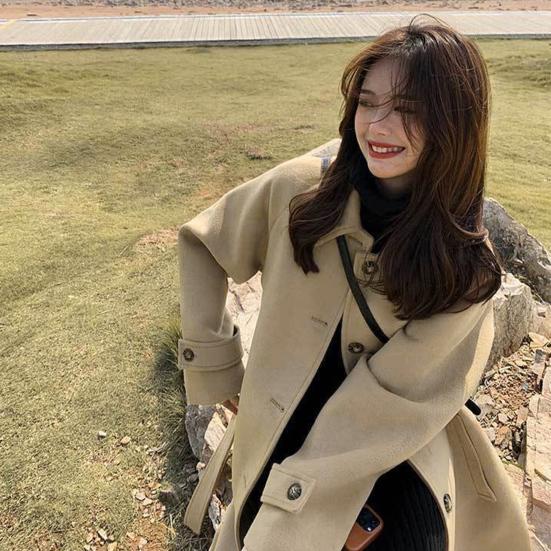 Podzimní zimní dámská bunda s páskem Silný volný rozepínací límec OL na dojíždění