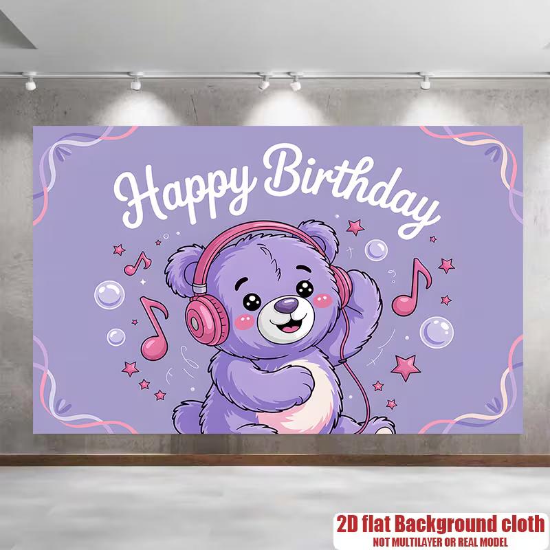 Muzikale Teddy Verjaardagsachtergrond voor Themafeest, Livestream en Videogesprek