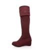 Korean Version of Fashion Slope Heel Matte Boots Two Wear Leg Repair Elastic Long Rhinestone Lady Knee Boots