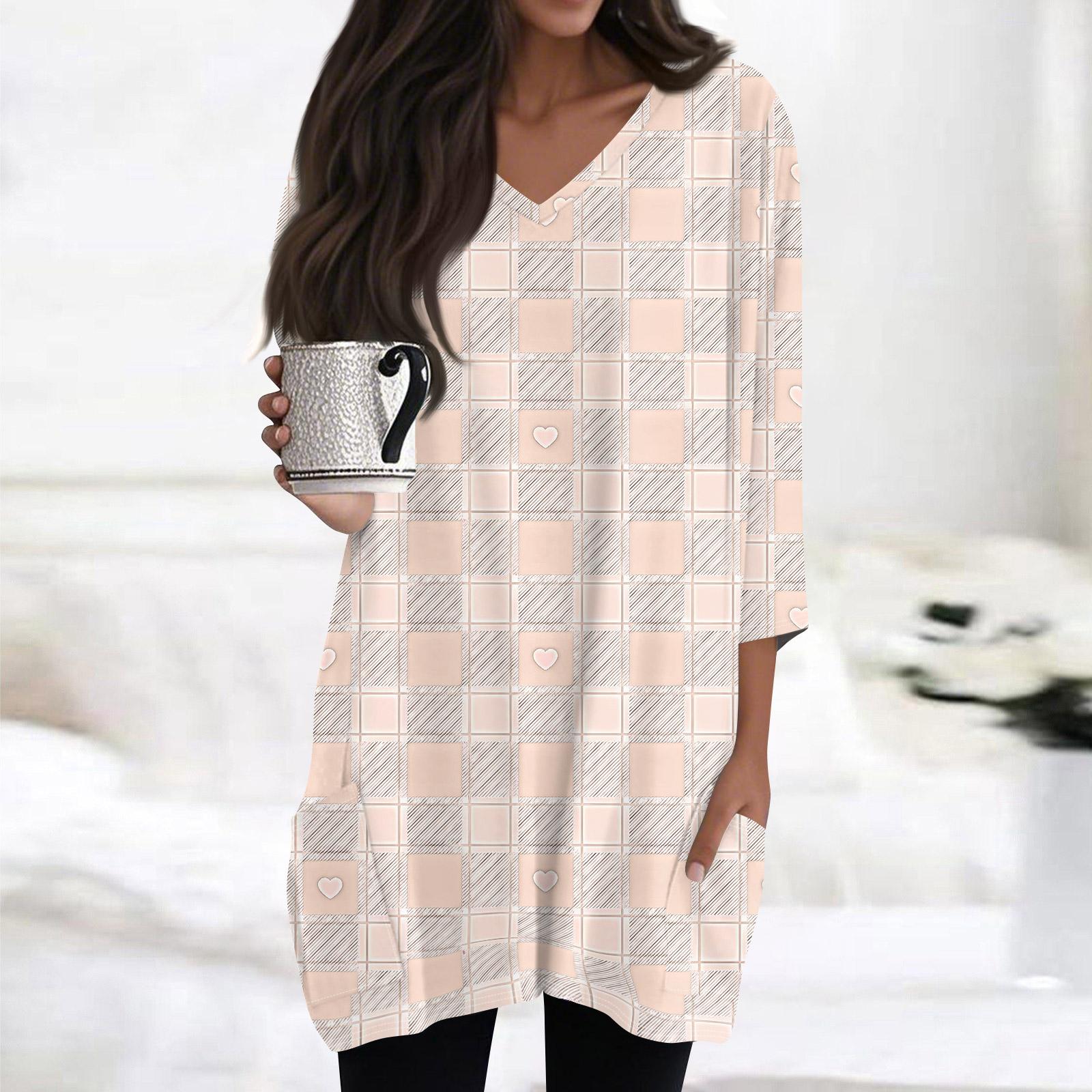 

Жіночий Модний Топ з V-подібним вирізом, кишенею, принтом до Дня Святого Валентина, рукавом 3/4 L