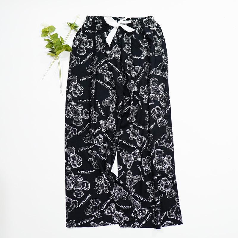 Women's Summer Cotton Silk Nine-Point Wide-Leg Pajama Pants - Plus Size, Loose, Breathable, Cooling, Ideal for Beach and Air Conditioning Comfort