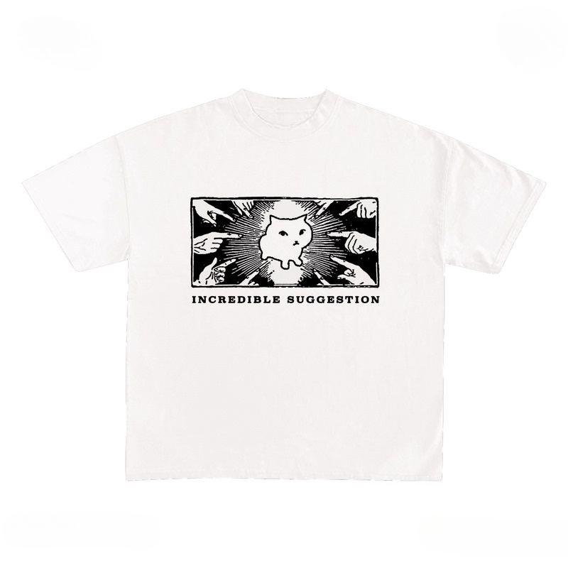 

Humor Cat Printed Pure Cotton T-shirt Men and Women with The Same Round Neck Cotton Short-sleeved Kawaii Y2k Kpop T-shirt 4XL