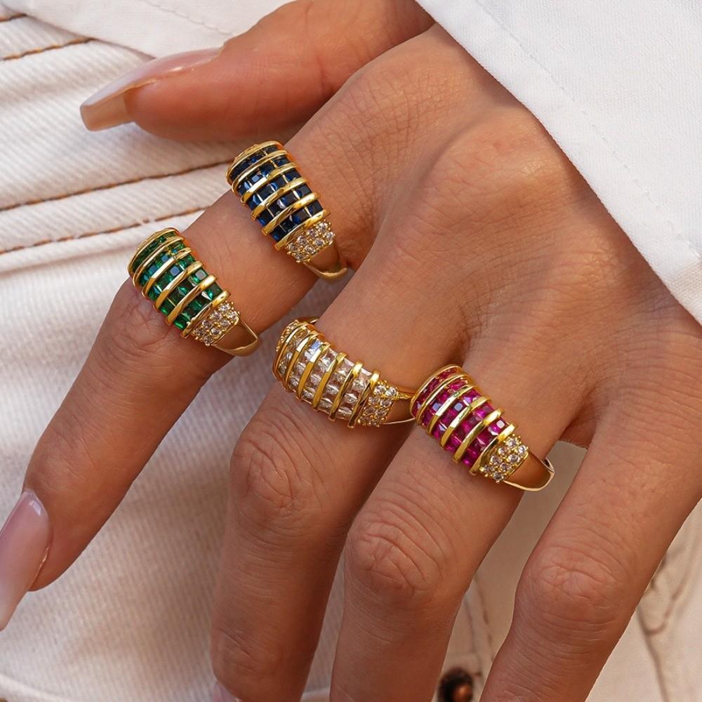 Jewelry Accessories Rhinestone Ring Korean Style Chunky Enamel Ring Zircon Opening Ring  Decoration