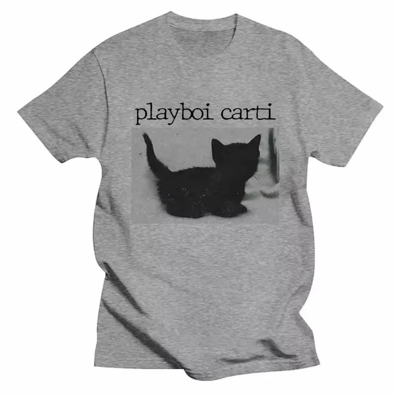 2025 Summer Playboi Carti Oversized Hip-Hop T Shirts Cute Cat Harajuku Print Tee Regular Mens Tops Quality Rapper T Shirt