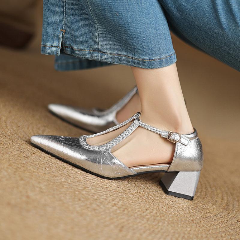 Summer women's high-heeled sandals casual solid color buckle bag heel size women's shoes new soft-soled hollow sandals women