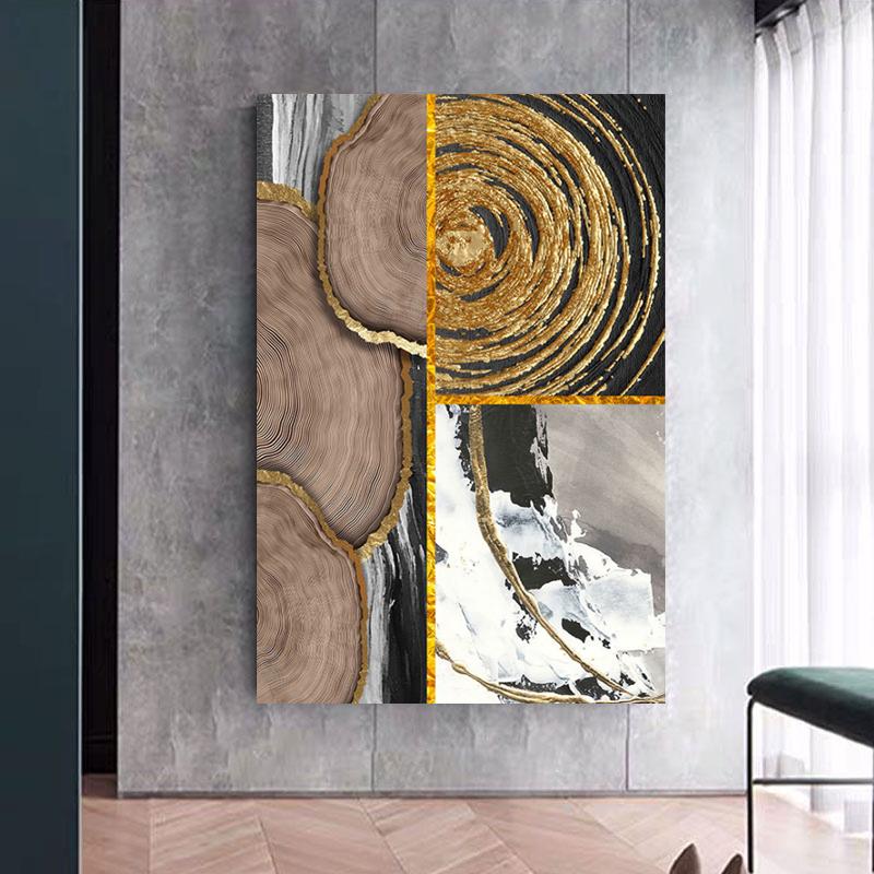 Abstrakte Geometrie Puzzle Leinwand Malerei Wand Kunst Goldene Kunst Poster und Drucke für Wohnzimmer Dekoration Cuadros