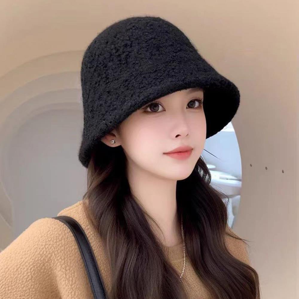 Autumn Winter Wool Bucket Hat Women Fashion Vintage Rabbit Fur Fisherman Hats Soft Warm Wool Basin Cap Korean Panama Hats