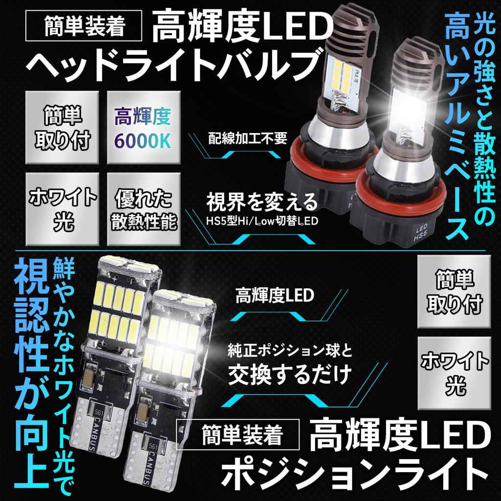 Meliore HS5 LED Headlight Position Light Bulb, White, PCX125, PCX150, JF28, KF12, Etc., Set of 4