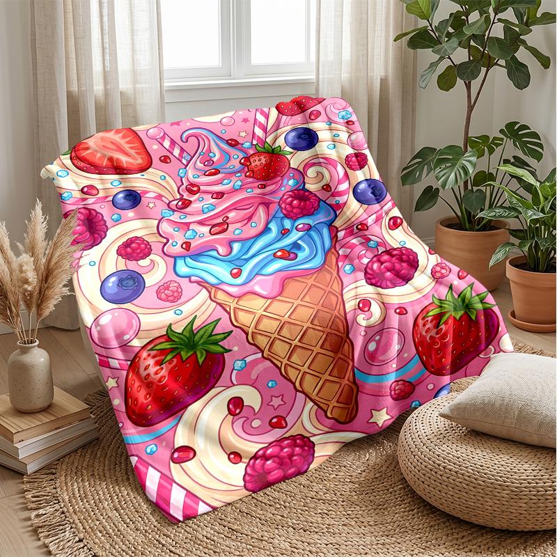Strawberry Garden Pattern Theme Blanket Lightweight Warm Flannel Blanket Decorative Throw Blanket for Home Decoration