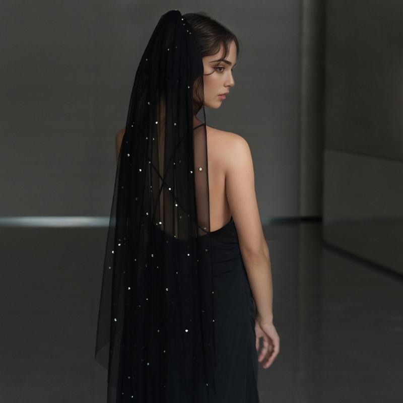 Elegant Black Bridal Veil With Rhinestones Embellishments Unique Headpieces Headwear For Weddings And Special Occasion