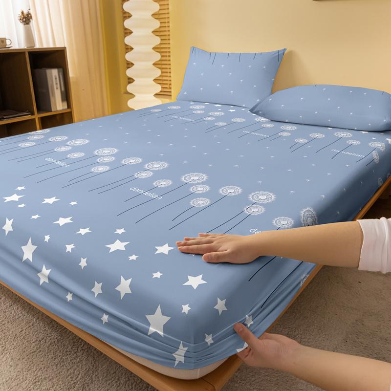 1 Simple Modern Plant Flower Star Geometry Printed Matte Fitted Sheet, Bedroom Printed Bed Cover, Bedding(Excluding Pillowcases)