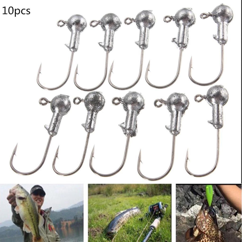 Buy 10Pcs High Carbon Steel Fishing Jig Round Heads Head With Barb