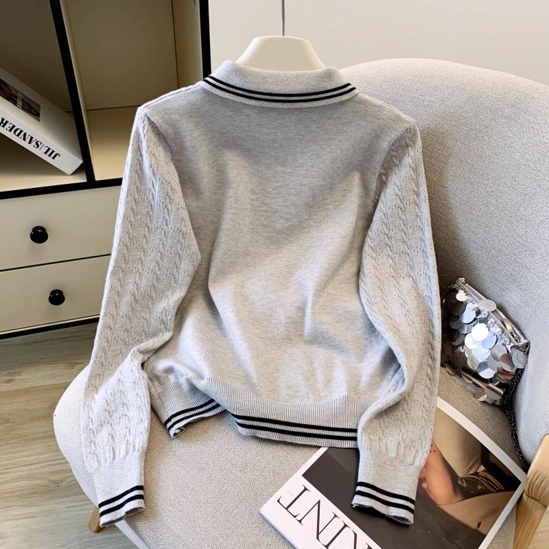2025 Autumn/Winter Stylish Knit Cardigan with POLO Collar & Silk Scarf Bow Tie for Women