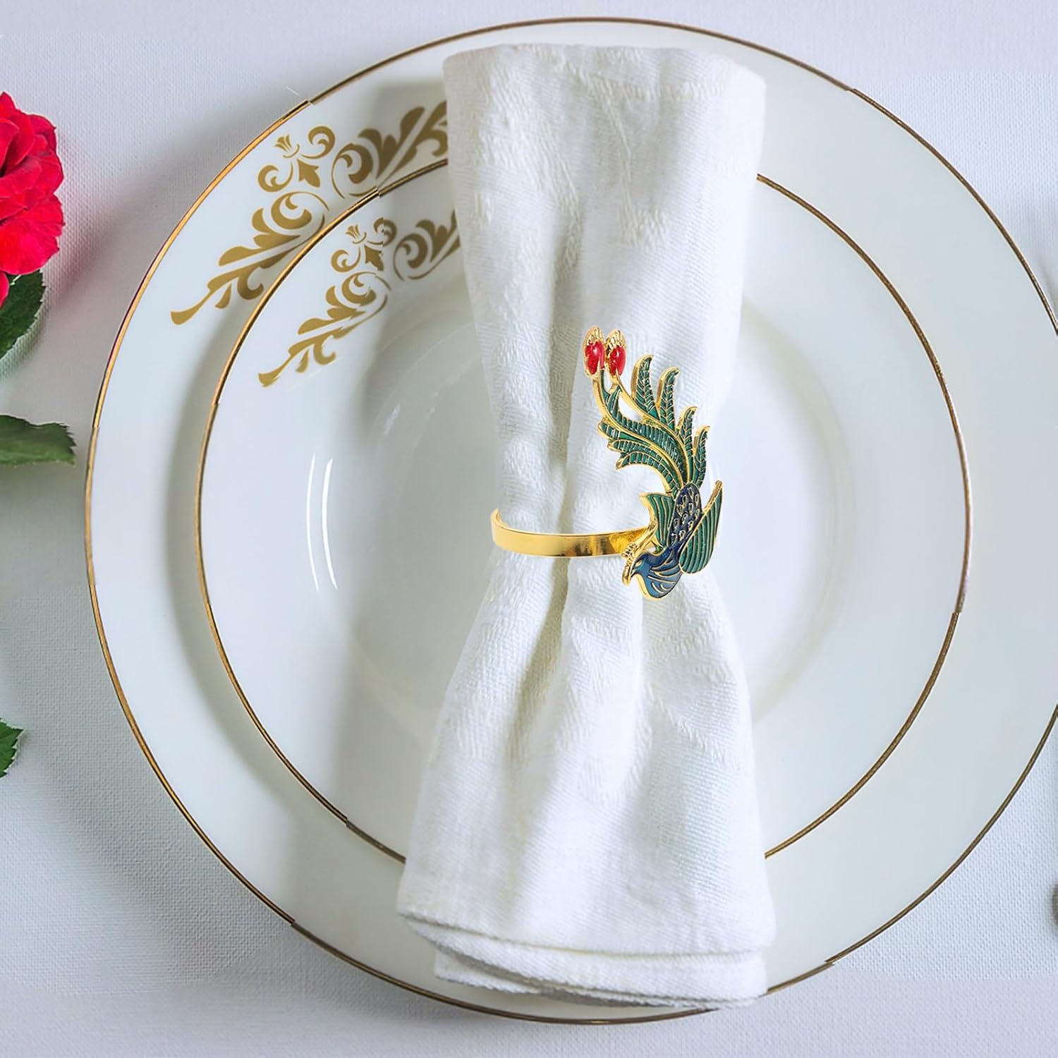 

Kichvoe Набор из 6 ювелирных колец для салфеток Винтажный металлический хрустальный деревенский держатель для салфеток в виде павлина для свадебной вечеринки, праздника, Рождества, красивого ужина