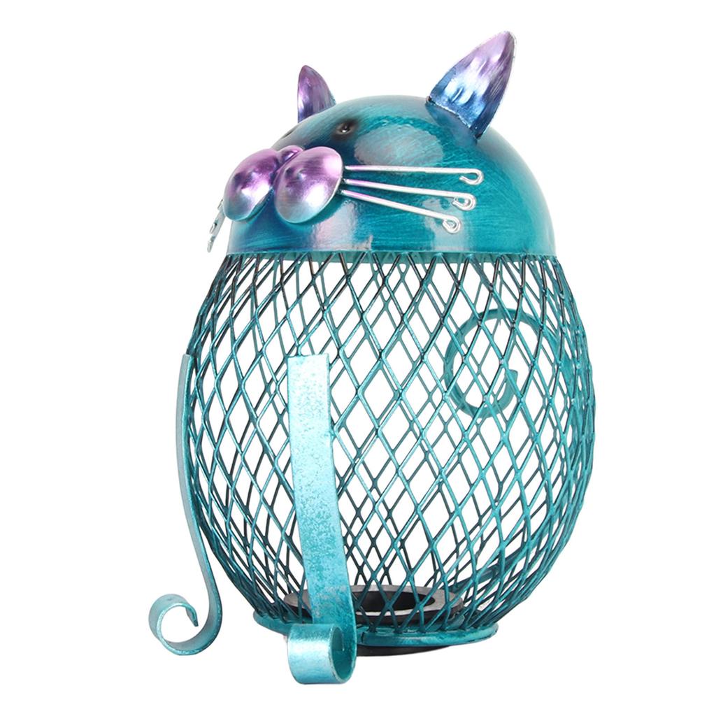 Metal Cat Coin Piggy Bank for Adults Visible Handcrafted Cute Animal Money Bank with Bottom Cover