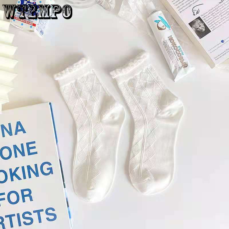 White Jk Socks Lolita Women Socks Mid-calf Thin Bubble Mouth Cute Japanese Uniform Lace Short Socks