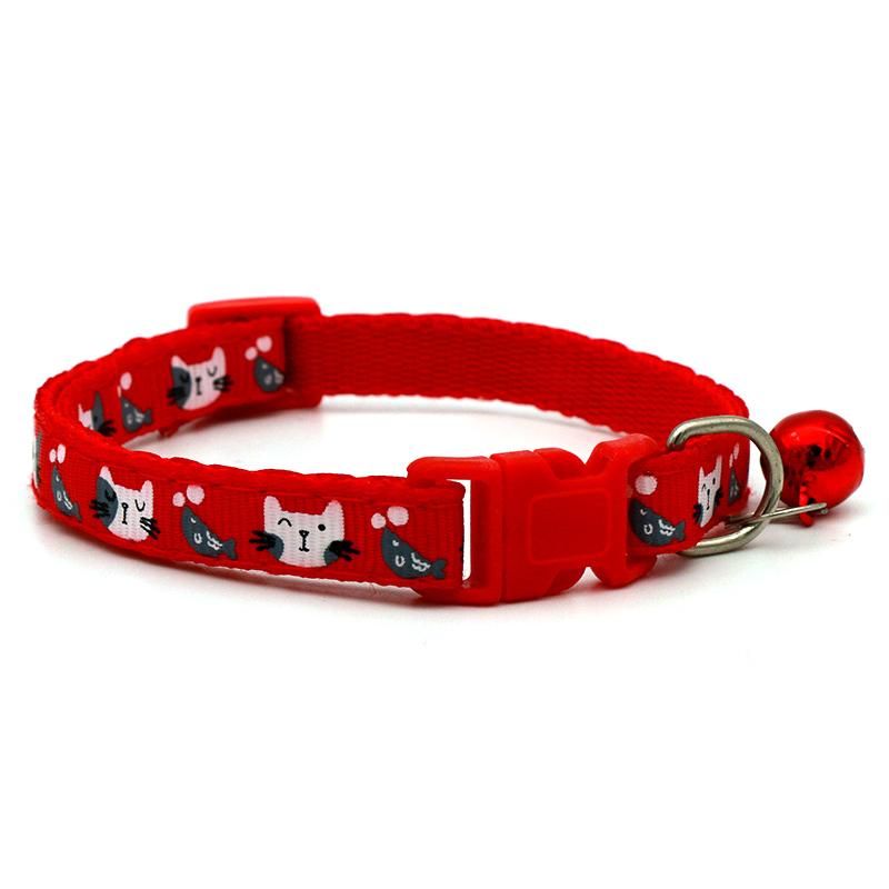 New Arrival Cat Heads and Fishes Printed Adjustable Polyester Collar with Small Bell Cute Cat Accessory (Red,1.0cm, Neck 19-32cm) красный