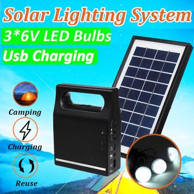 Solar Power Panel Generator Kit 6V USB Charger Solar Lighting System +3 LED Bulbs Light for Outdoor Lighting Charger
