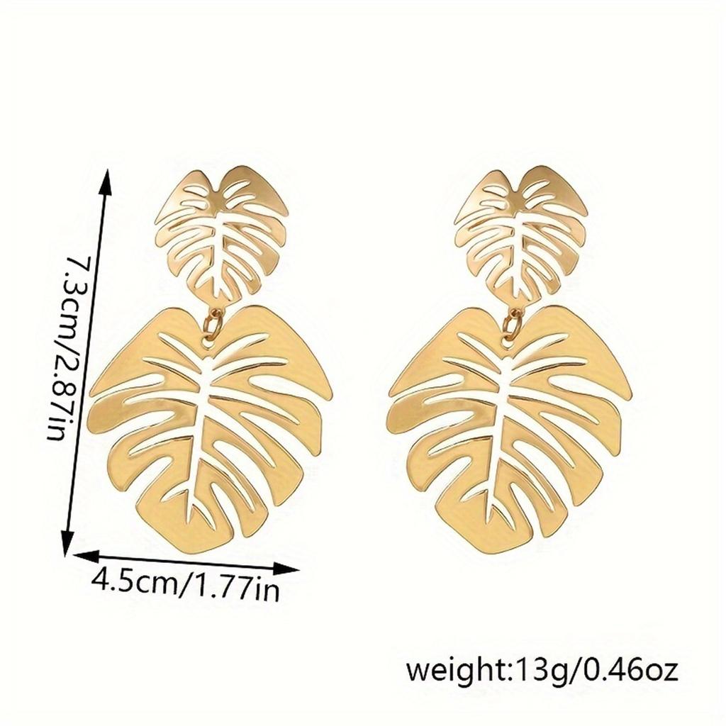 Vintage Monstera Palm Gree Leaf Charm Drop Dangle Stud Earrings For Women Girl Elegant Casual Chic Modern Jewelry