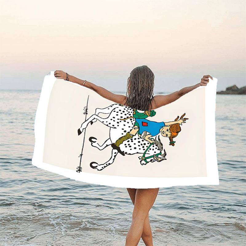 1pc Pippi Longstocking1 Beach Towel, Beach and Seaside Swimming Pool Equipment, Fashion Pattern, Rectangular, Travel Essentials