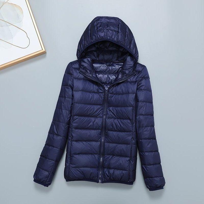 Light down jacket women's short stand-up collar hooded fashion autumn and winter thin large size women's clothing slim-fitting portable jacket