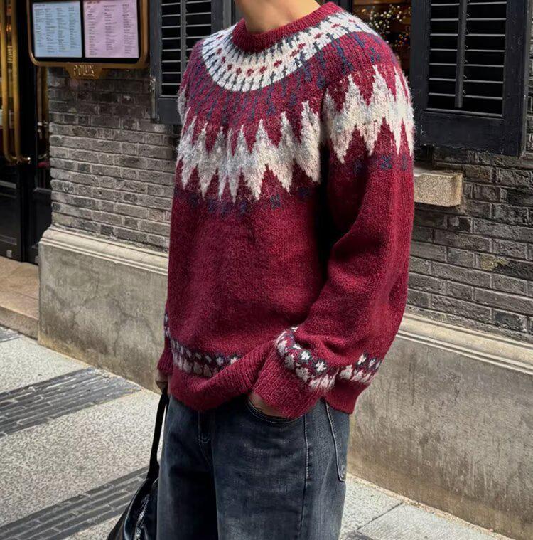 Men’s Soft Knit Fair Isle Sweater - Autumn/Winter 2025 Collection: Casual, Versatile, and Perfect for the Christmas Season