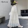 French Style Autumn Winter Women Midi Skirt High Waist Black Beige Brown Hollow Out Skirt Elegant Feminine Ladies' Skirts Womens