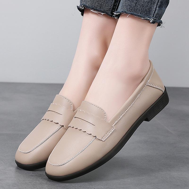 Women's Flat Shoes Fashion New Shallow Slip on Casual Shoes for Women Outdoor Genuine Leather Office Ladies Walking Shoes
