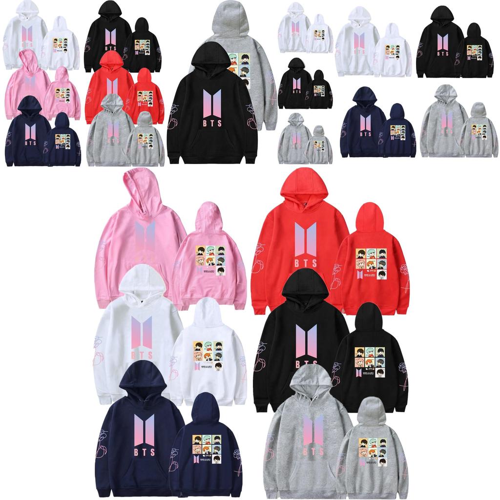 Bts Huvtröja Med Broderad Grafik Bomullsfleece För Ungdomar Vardagskläder