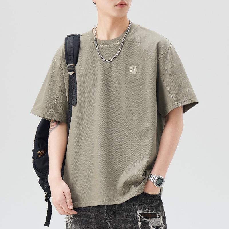 New Summer Style Embroidered Short-sleeved T-shirt for Men's Loose Round Neck Five-point Sleeve T-shirt Casual