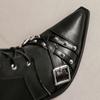 Punk Black White Boots Women's Back Chain Decor Shoes Knee High Boots Pointed Toe Leather Lace Up Chunky Heels Footwear