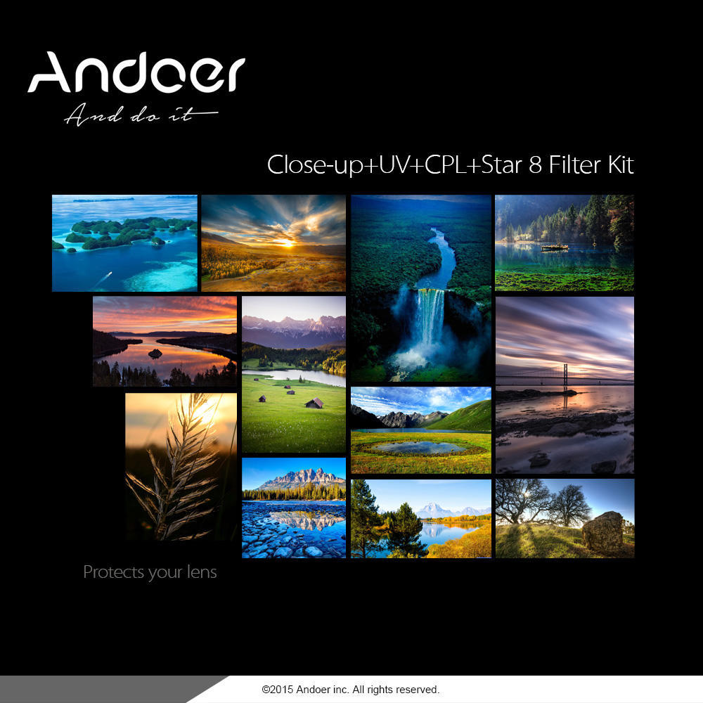 Andoer 58mm UV+CPL+Star8+Close-up (+1 +2 +4 +10) Photography Filter Ultraviolet Circular-Polarizing