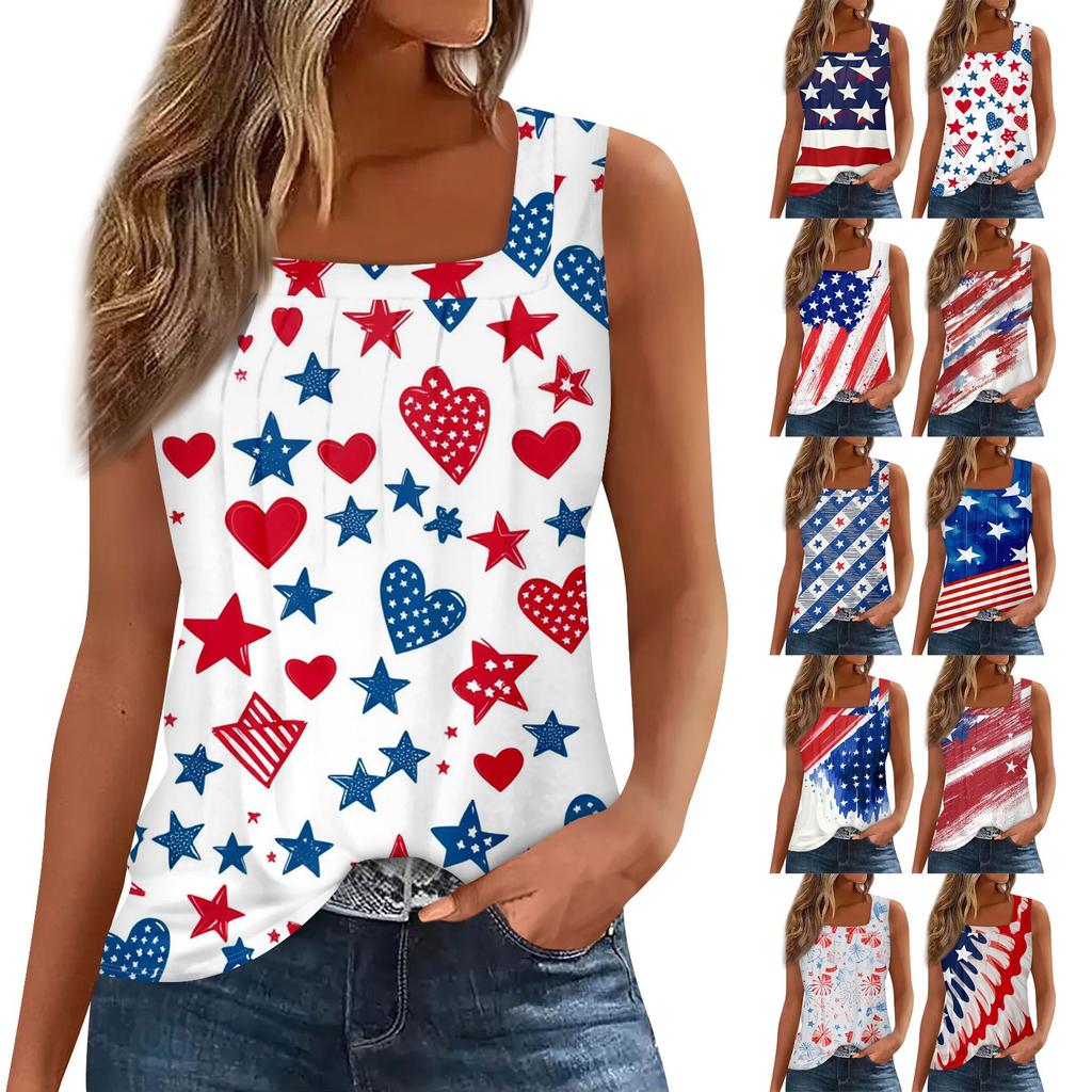 Dámský módní plisovaný top s potiskem a čtvercovým výstřihem