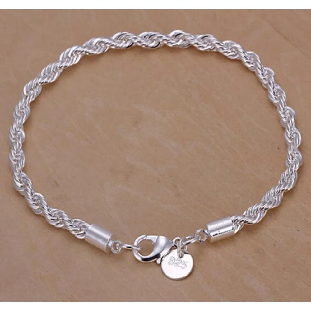 925 Silver Twisted Rope Bracelet 4MM Unisex Chain Fashion Jewelry for Women Men High Quality Durable