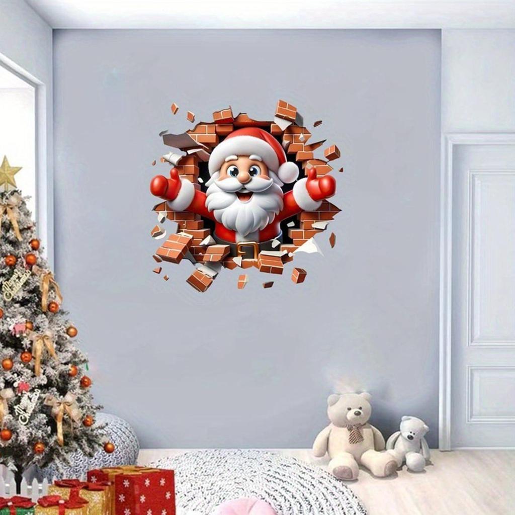 Santa Wall Decal Santa Claus Breaking The Wall Sticker Christmas Decorations Toilet Seat Lid Decals For Home Party Living Room